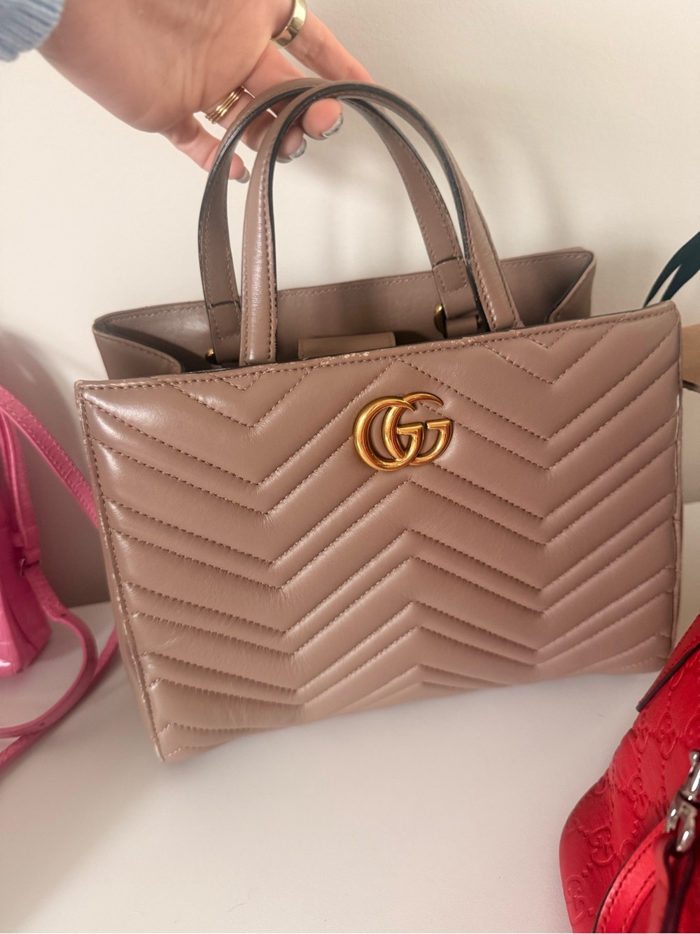 Gucci GG Marmont Matelassé Leather Two-Way Tote Bag Taupe